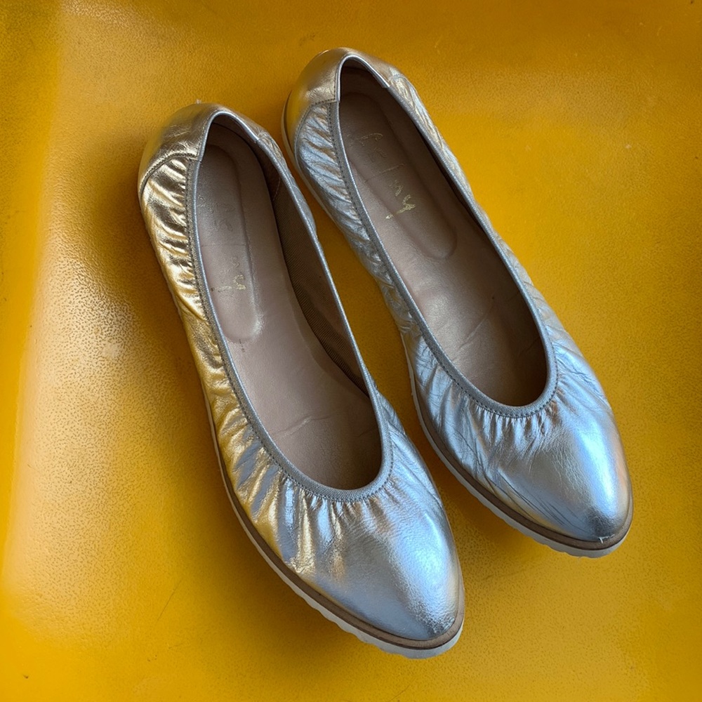 LIGHT & CHIC Metallic leather pointed toe flats